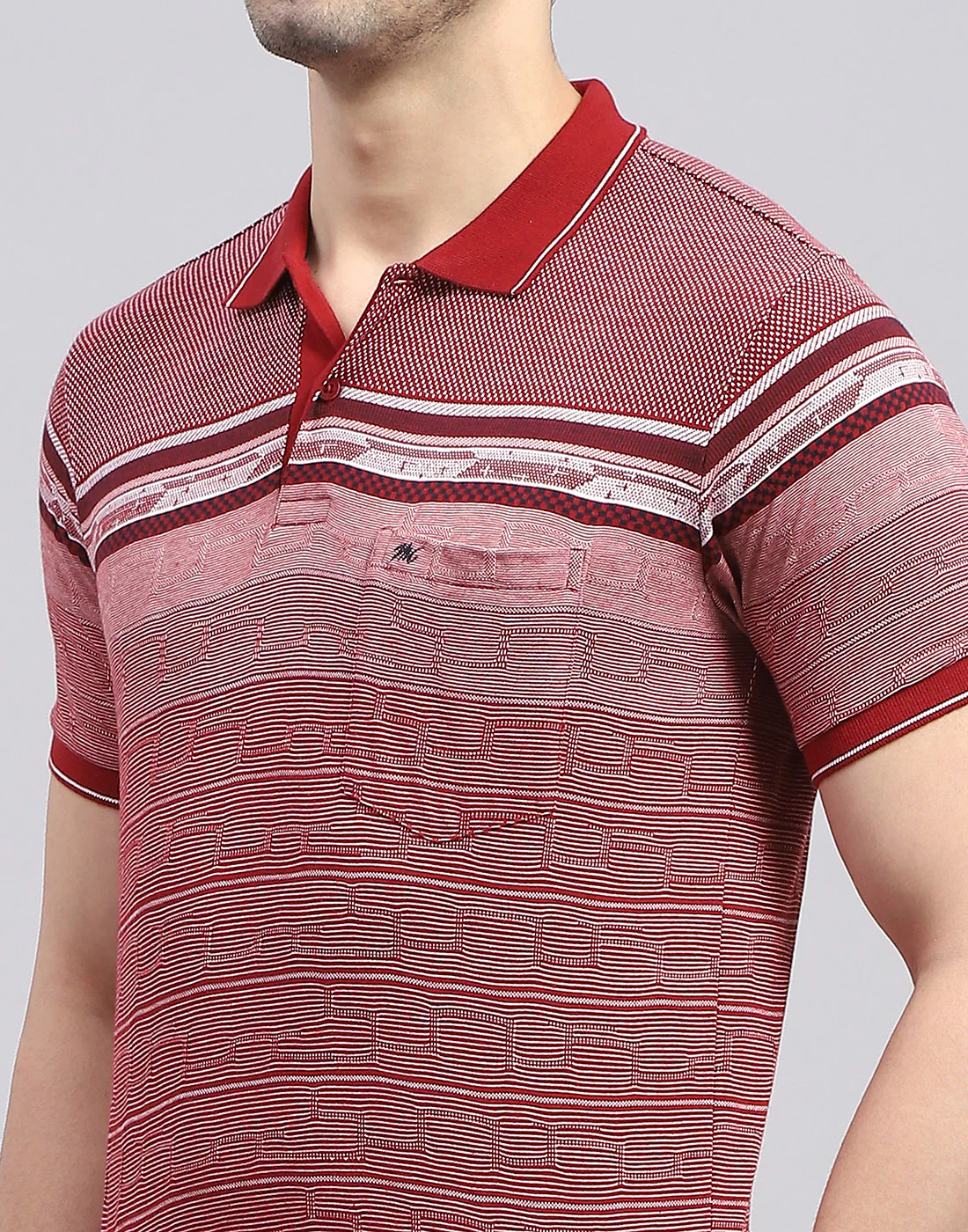 Men Maroon Stripe Polo Collar Half Sleeve T-Shirt - Image 7