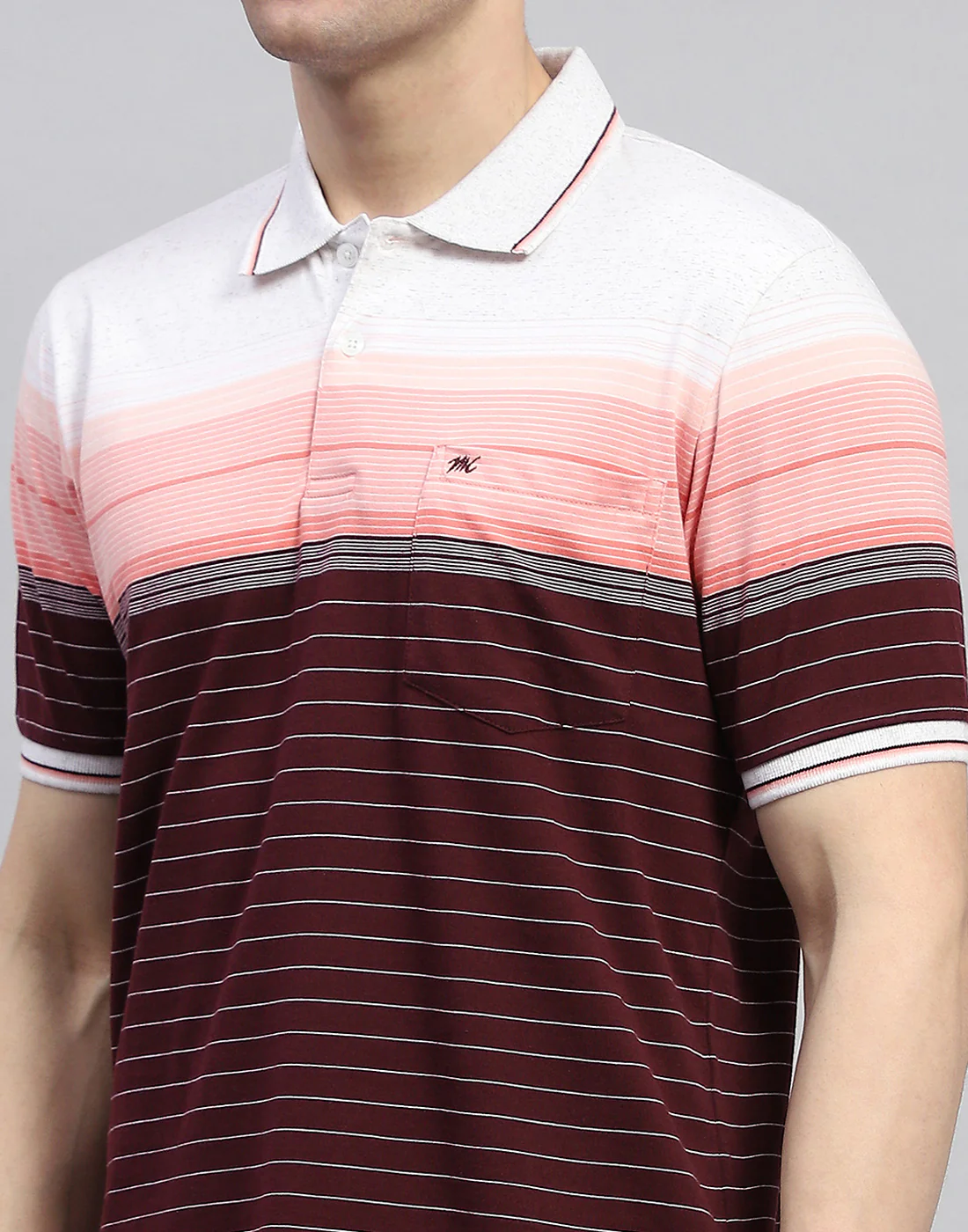 Men Maroon Stripe Polo Collar Half Sleeve T-Shirt - Image 6