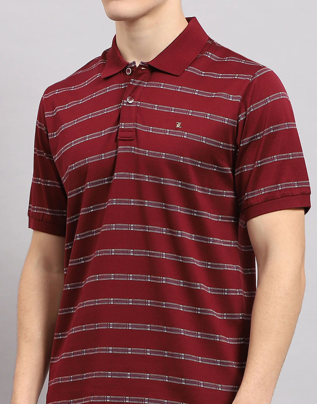 Men Maroon Stripe Polo Collar Half Sleeve T-Shirt - Image 6