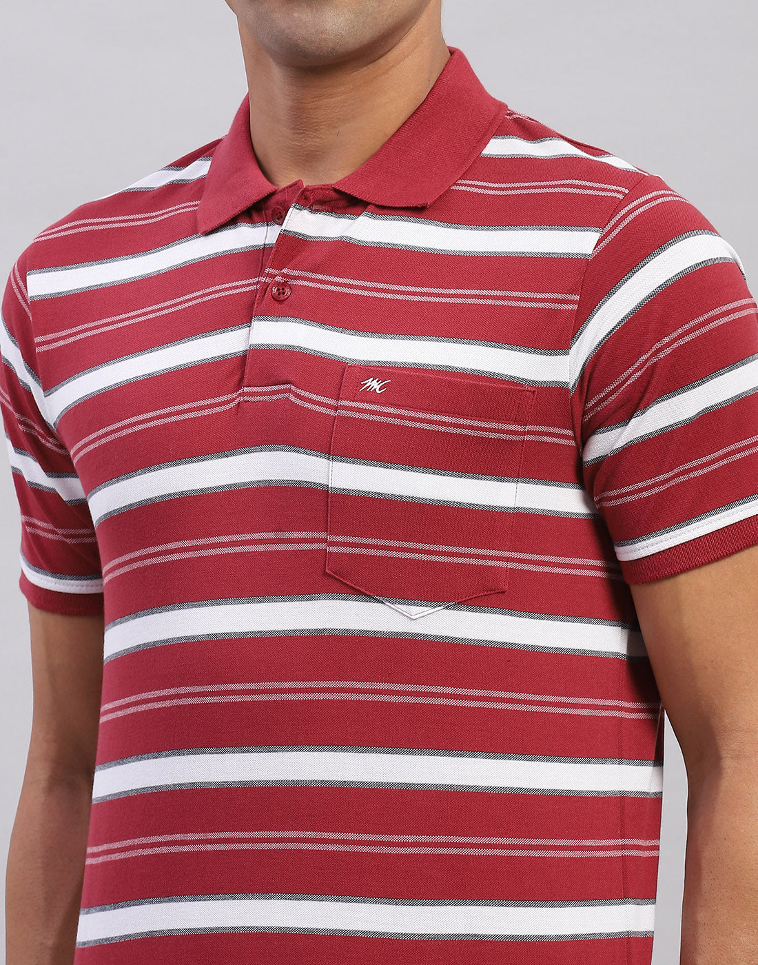 Men Maroon Stripe Polo Collar Half Sleeve T-Shirt - Image 6
