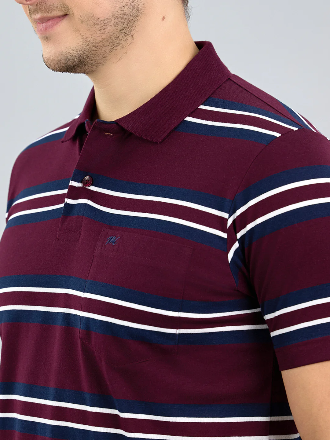 Men Maroon Stripe Polo Collar Half Sleeve T-Shirt - Image 5