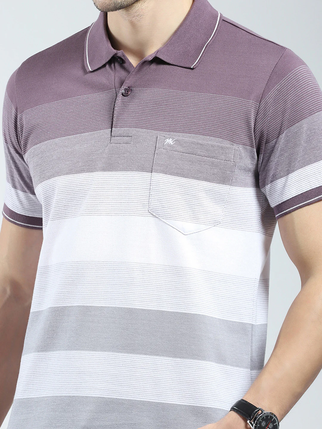 Men Mauve Stripe Collar Half Sleeve T-Shirt - Image 6