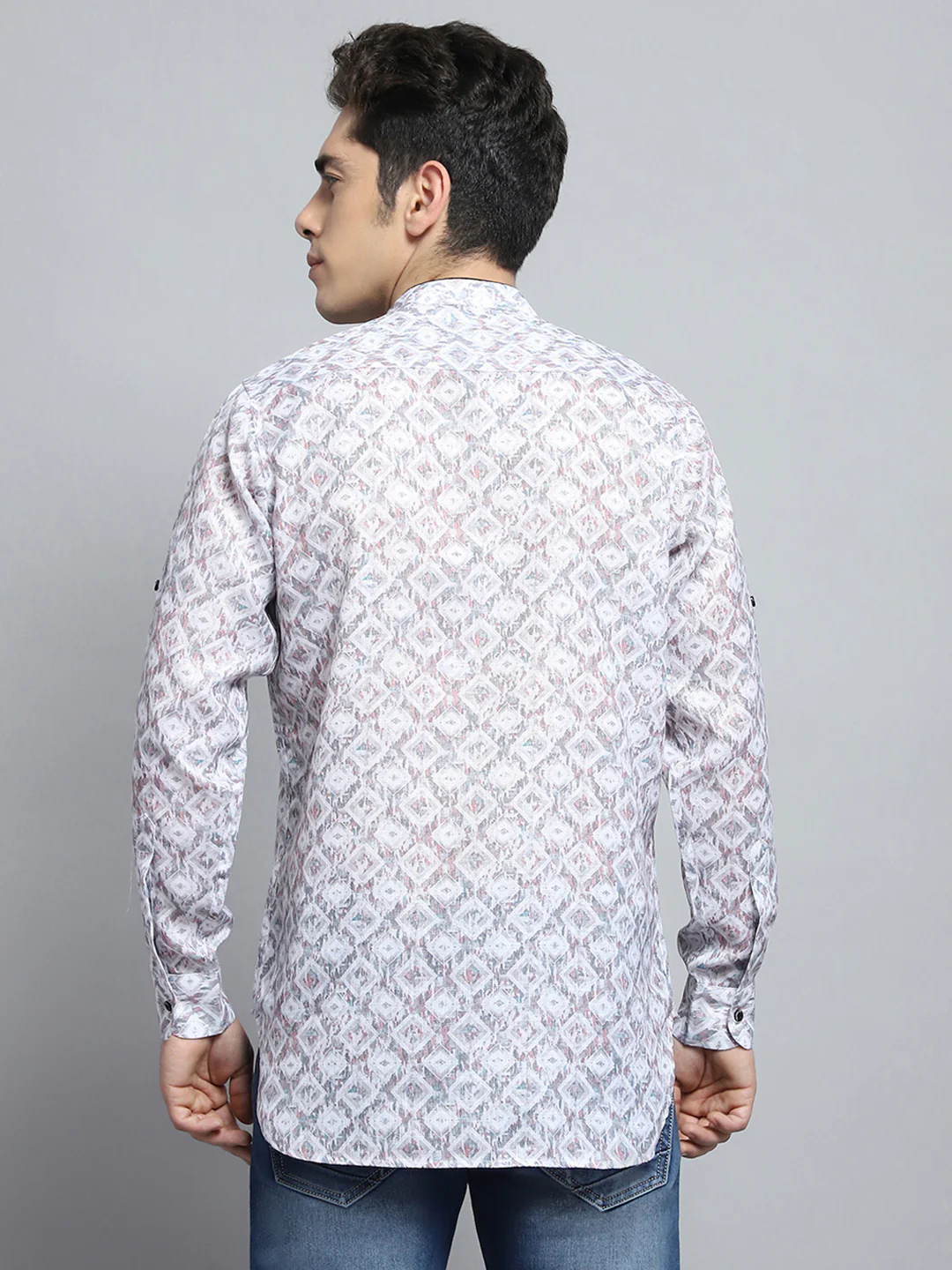 Men Multicolor Printed Band Collar Full Sleeve Kurta - Image 5