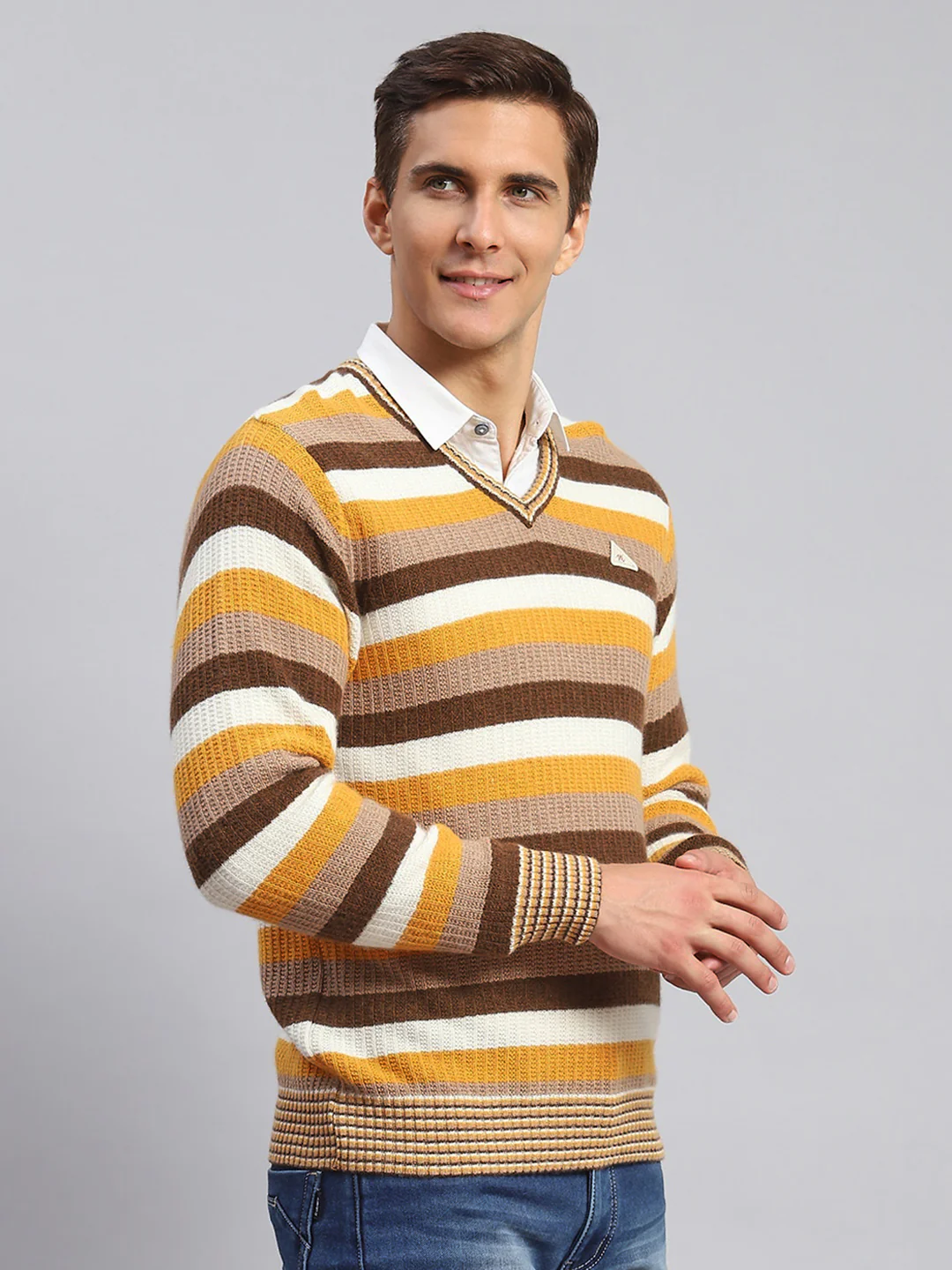 Men Multicolor Self Design Lamb wool Pullover - Image 4