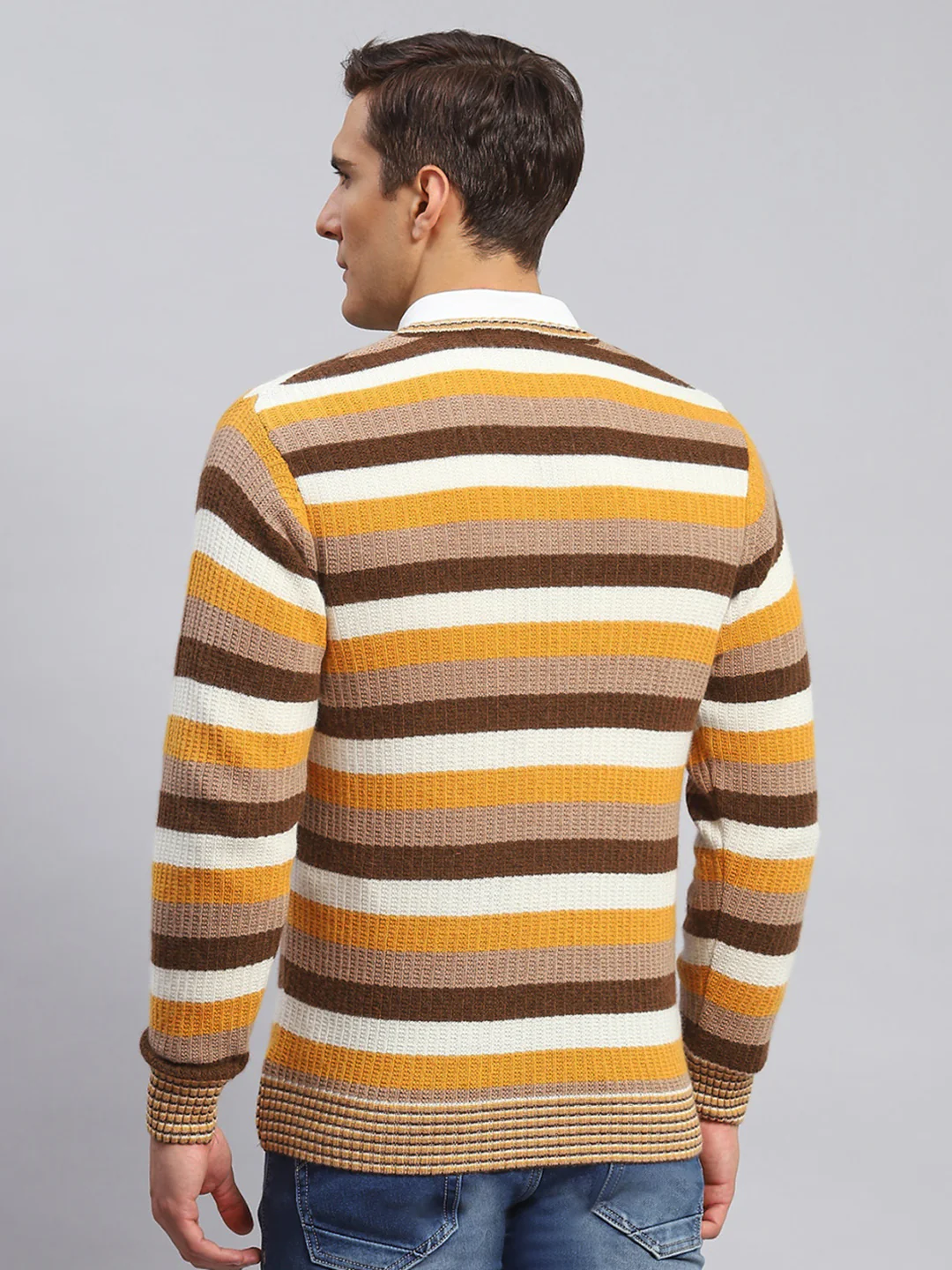 Men Multicolor Self Design Lamb wool Pullover - Image 5