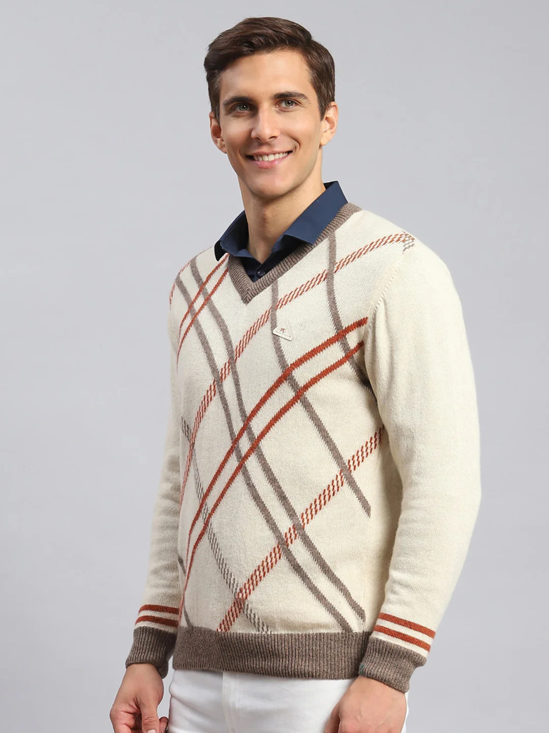 Men Multicolor Self Design Lamb wool Pullover - Image 3