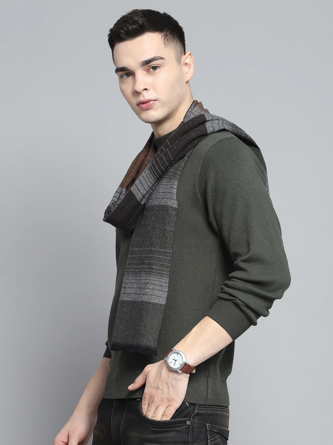 Men Multicolor Self Design Muffler - Image 3