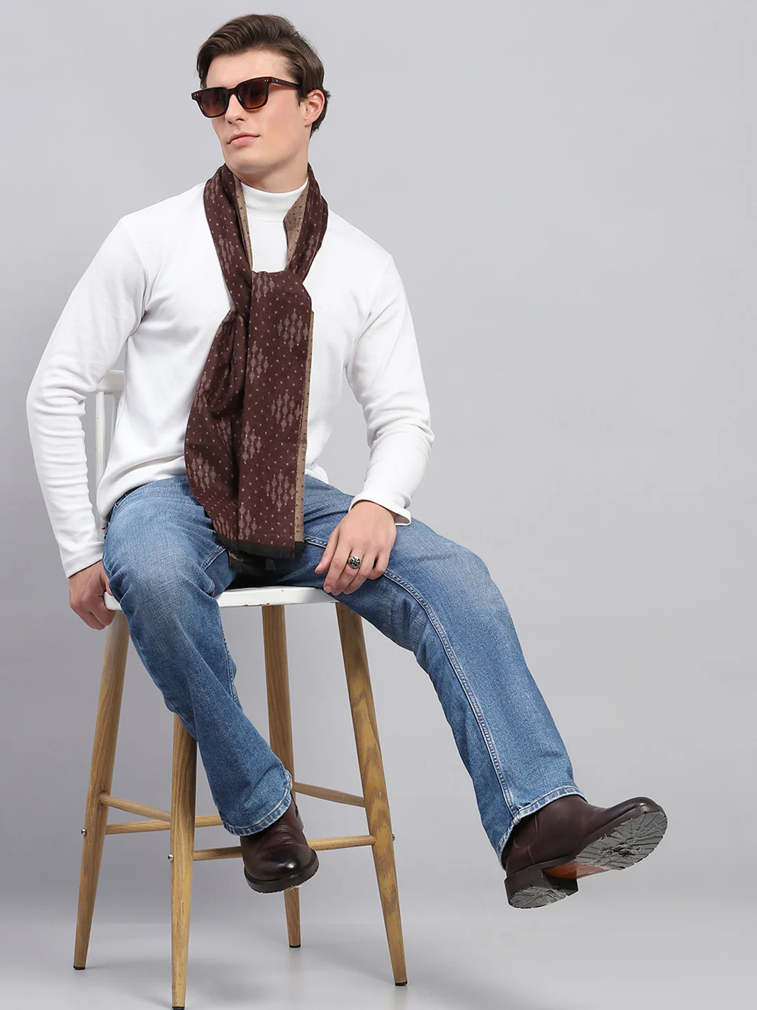 Men Multicolor Self Design Muffler - Image 2