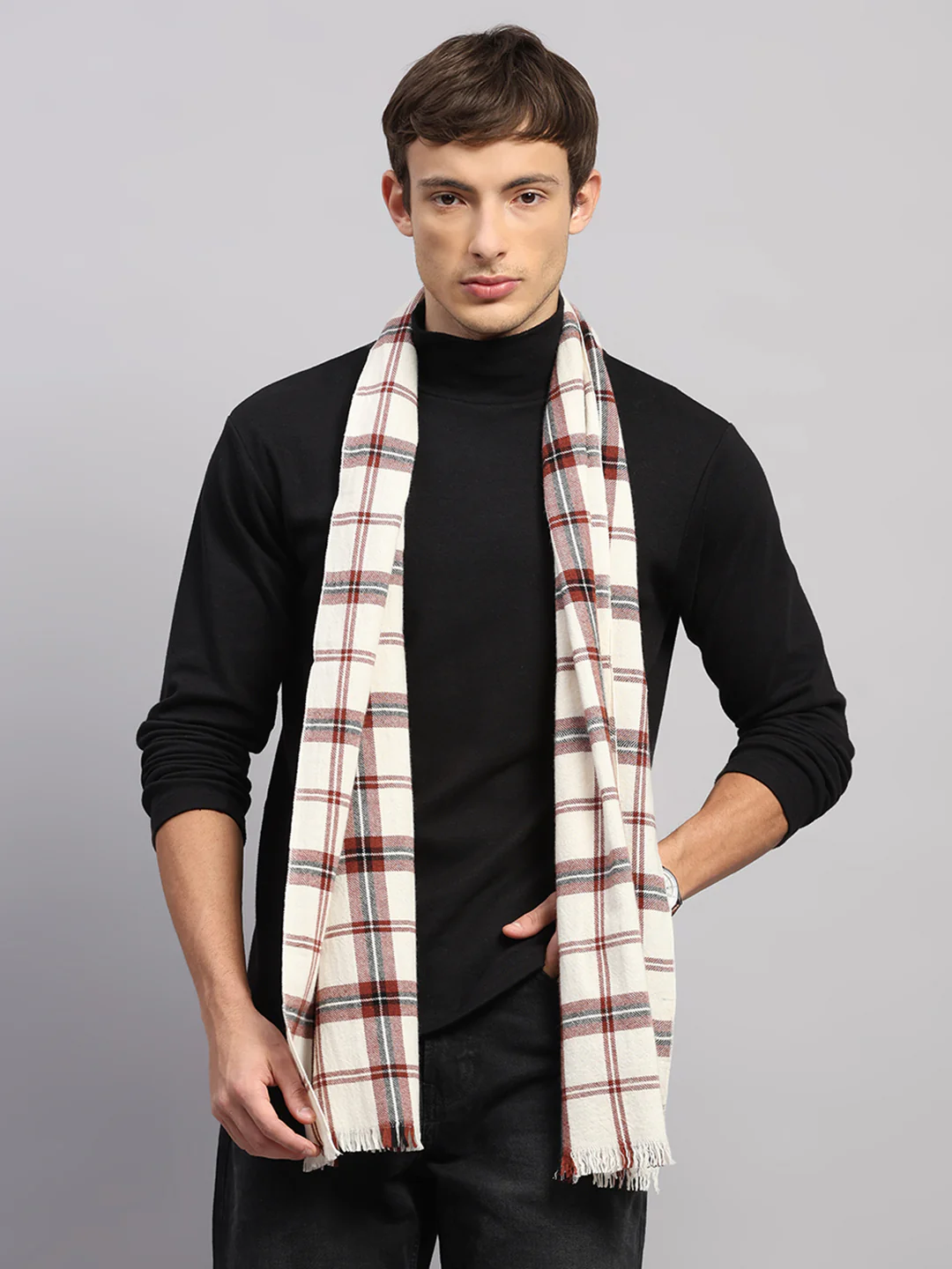 Men Multicolor Self Design Wool Muffler - Image 5