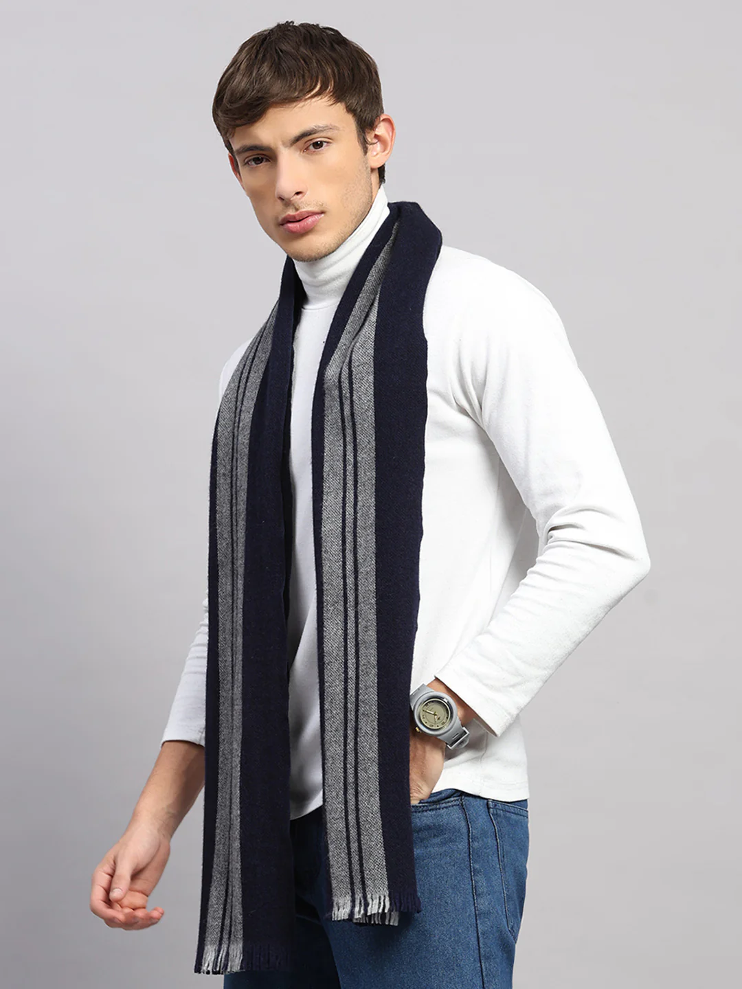 Men Multicolor Self Design Wool Muffler - Image 3