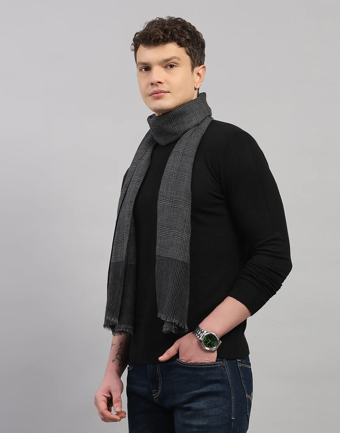 Men Multicolor Self Design Wool Muffler - Image 2