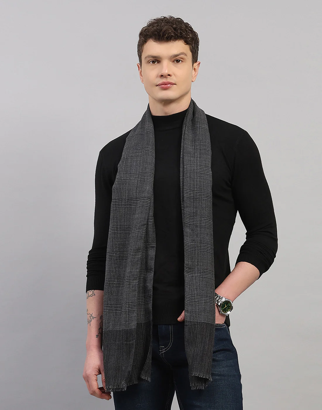 Men Multicolor Self Design Wool Muffler - Image 4