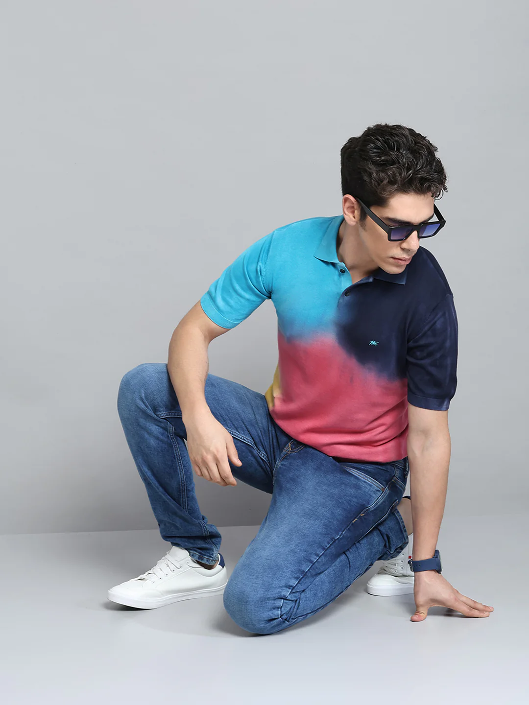 Men Multicolor Solid Collar Half Sleeve T-Shirt - Image 2