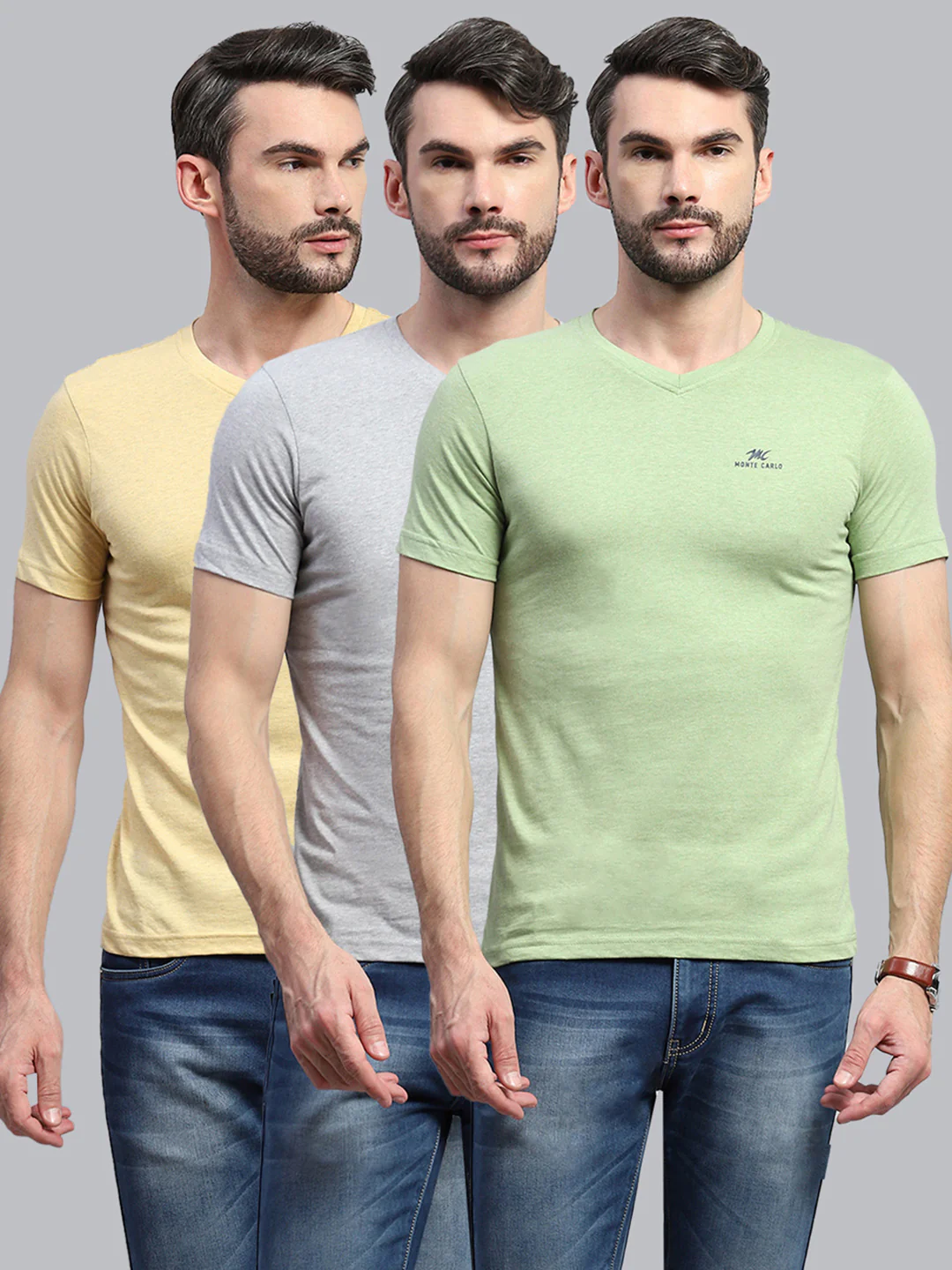 Men Multicolor Solid V Neck Half Sleeve T-Shirt (Pack of 3) - Image 2