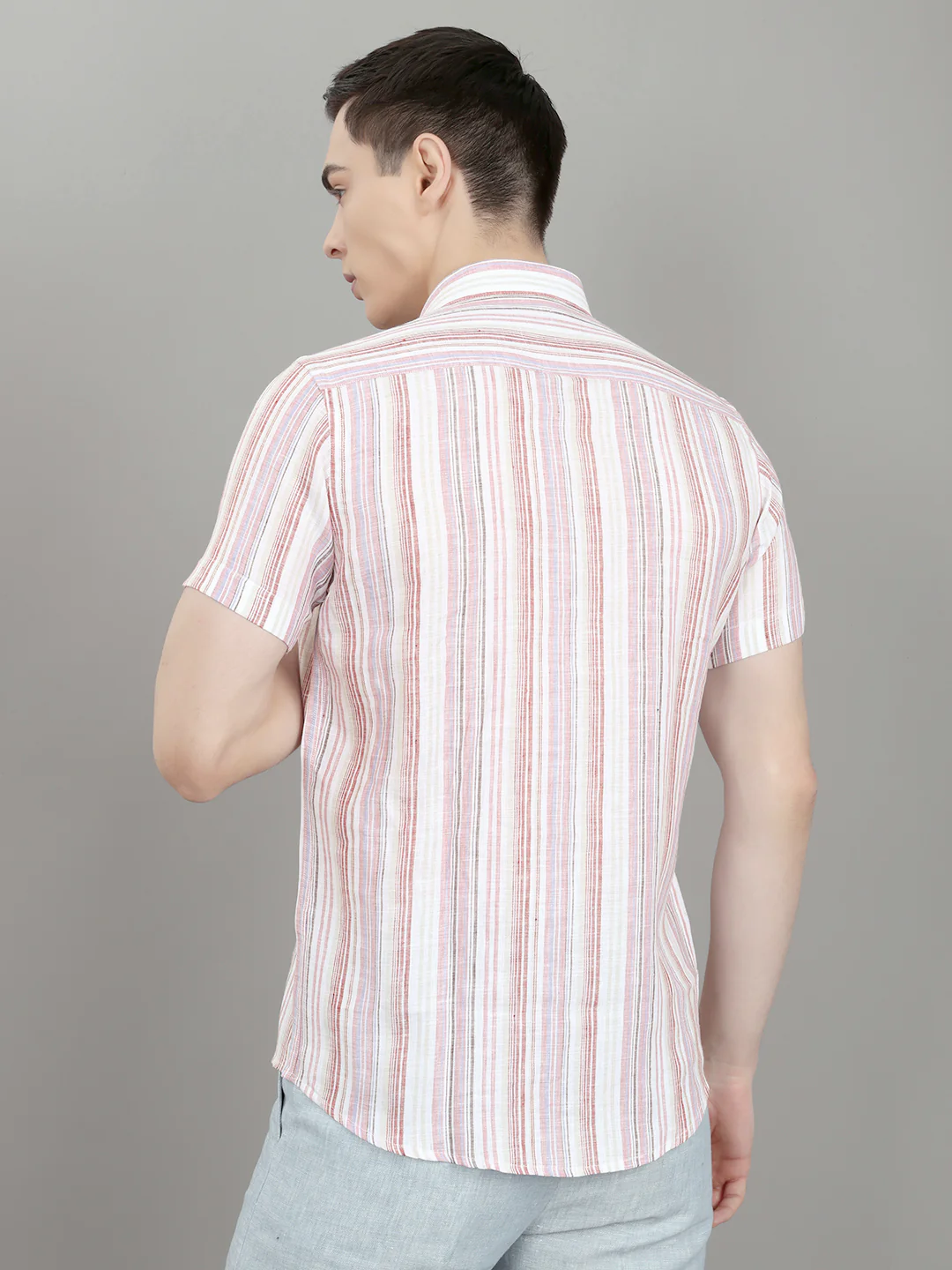 Men Multicolor Stripe Collar Half Sleeve Shirt - Image 4