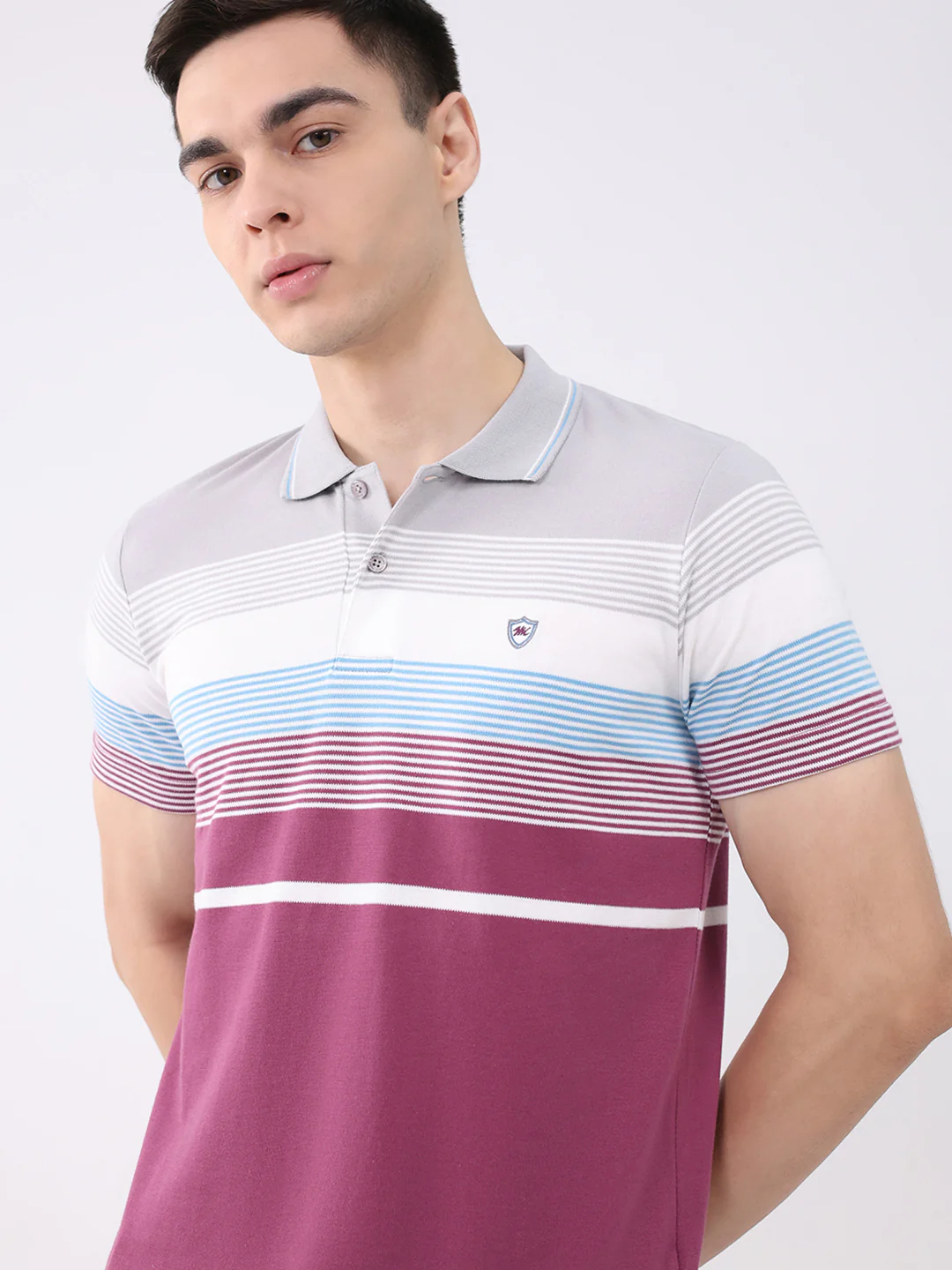 Men Multicolor Stripe Collar Half Sleeve T-Shirt - Image 6
