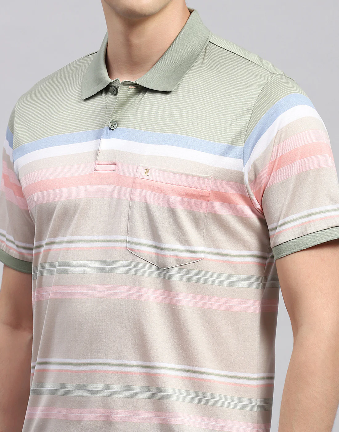 Men Multicolor Stripe Polo Collar Half Sleeve T-Shirt - Image 6