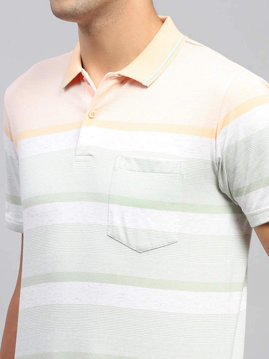 Men Multicolor Stripe Polo Collar Half Sleeve T-Shirt - Image 6