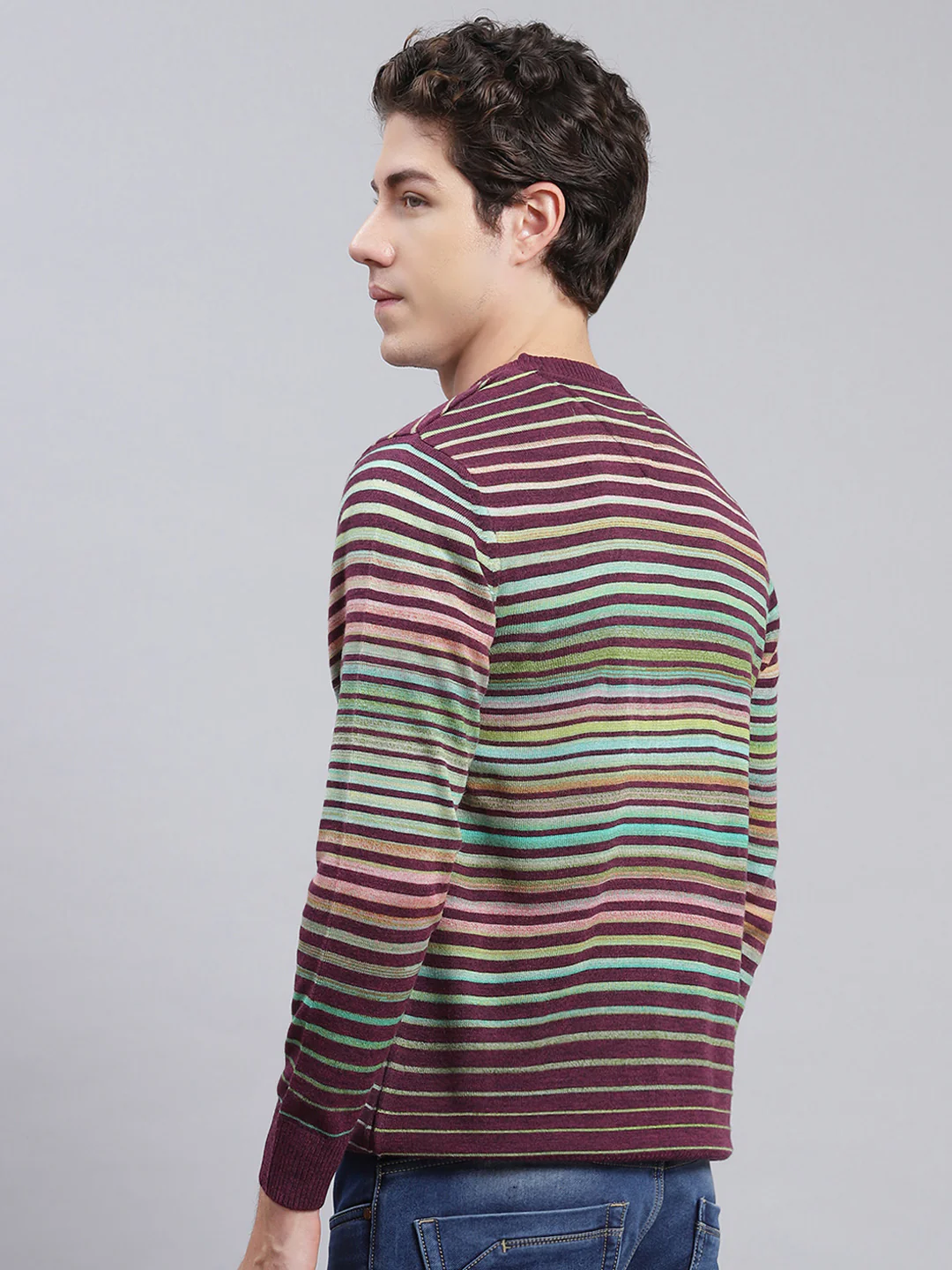 Men Multicolor Stripe Wool blend Pullover - Image 4