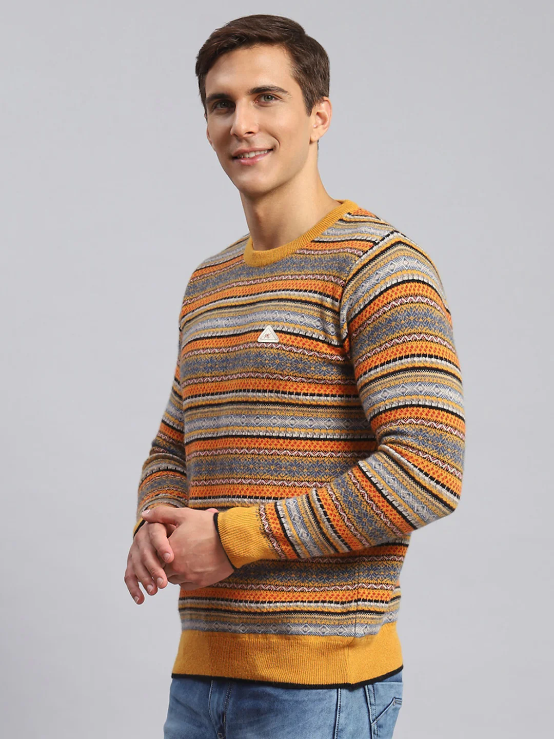 Men Mustard Jaquard Lamb wool Pullover - Image 4