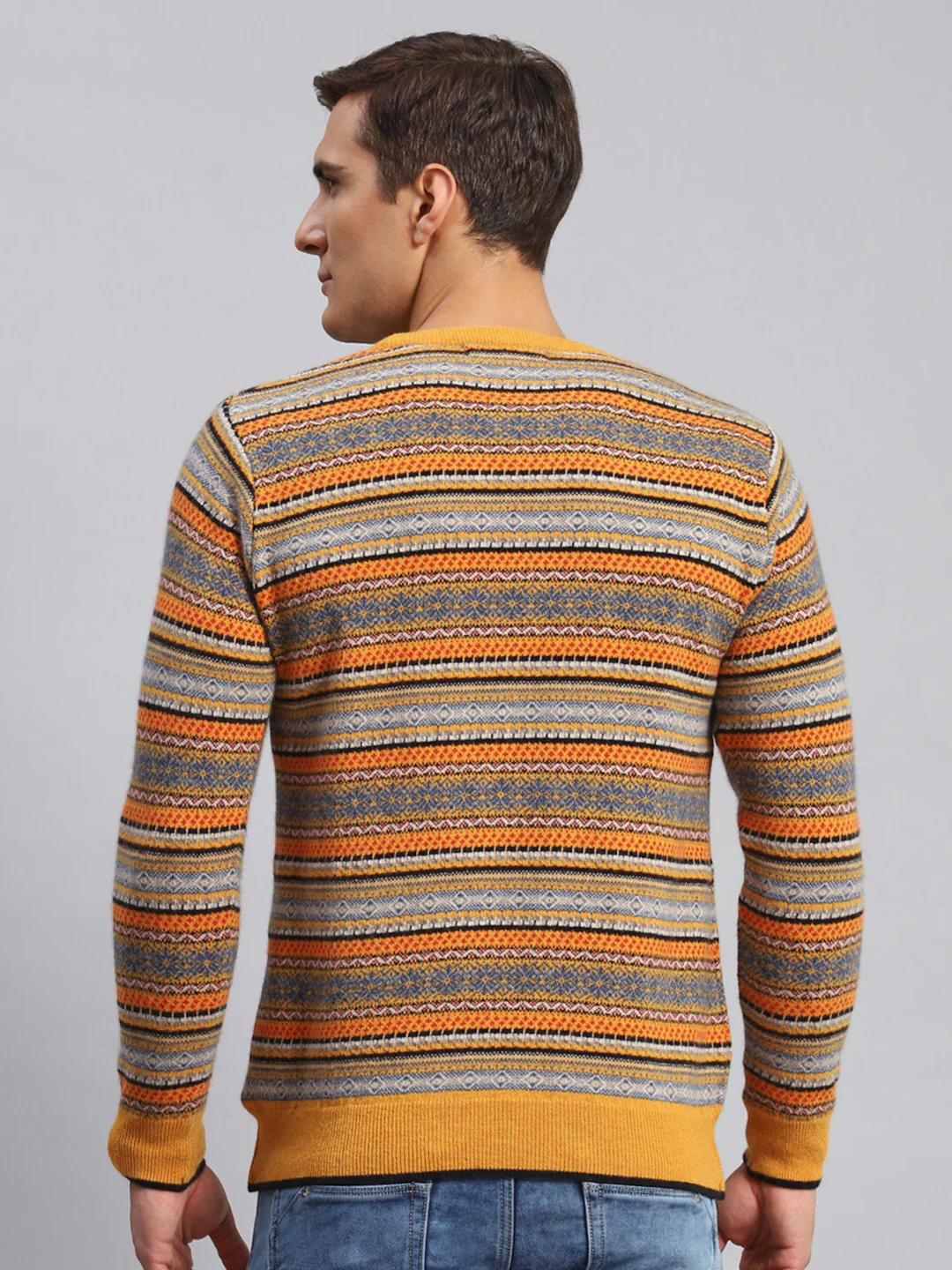 Men Mustard Jaquard Lamb wool Pullover - Image 5