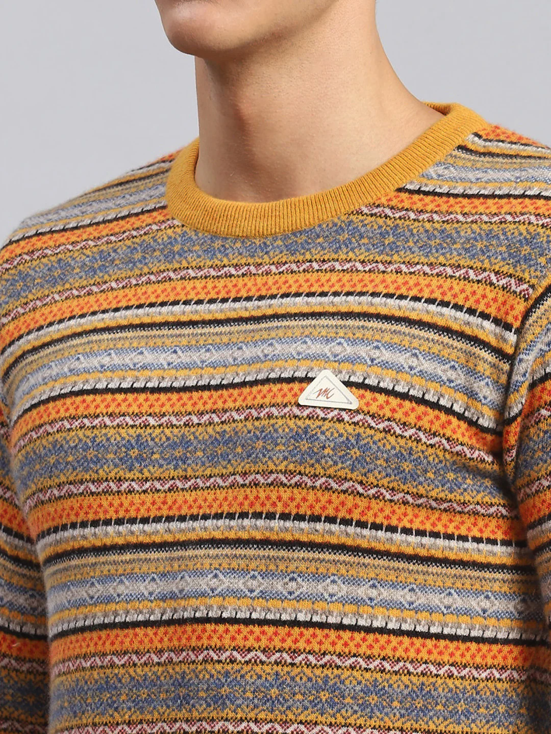 Men Mustard Jaquard Lamb wool Pullover - Image 6