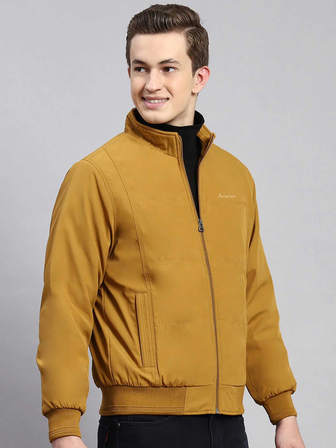 Men Mustard Plain Jacket - Image 3