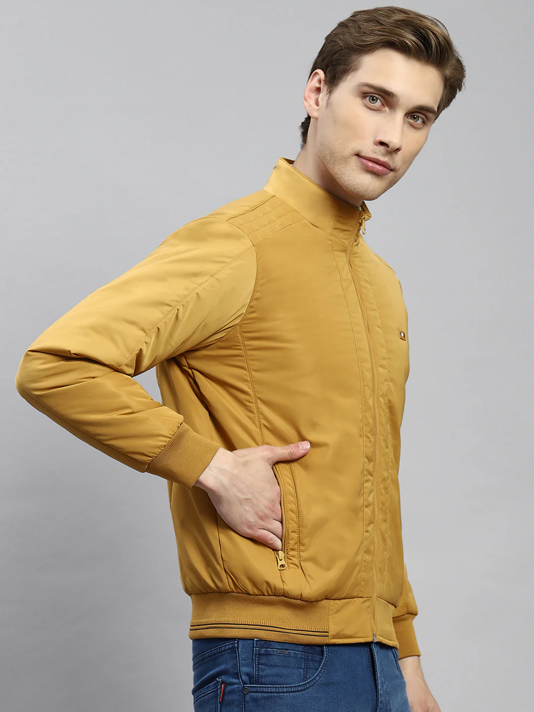 Men Mustard Plain Jacket - Image 3