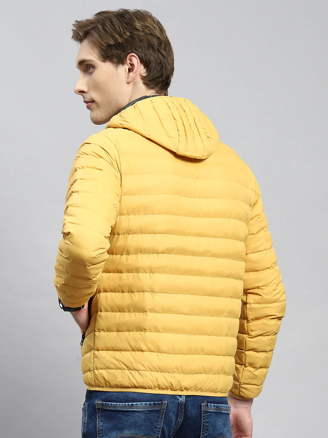 Men Mustard Plain Jacket - Image 5