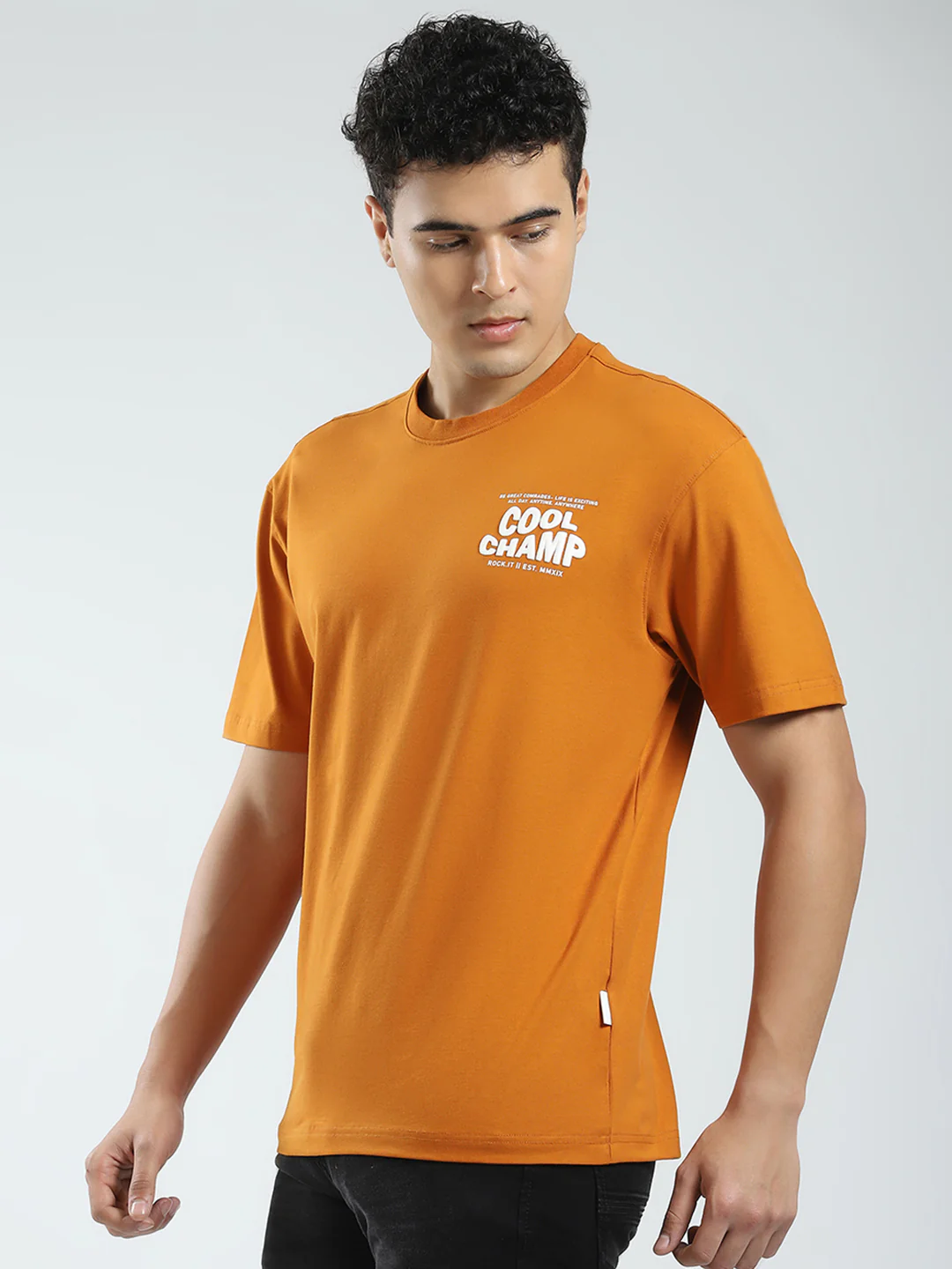 Rock.it Men Mustard Printed Round Neck Half Sleeve T-Shirt - Image 3