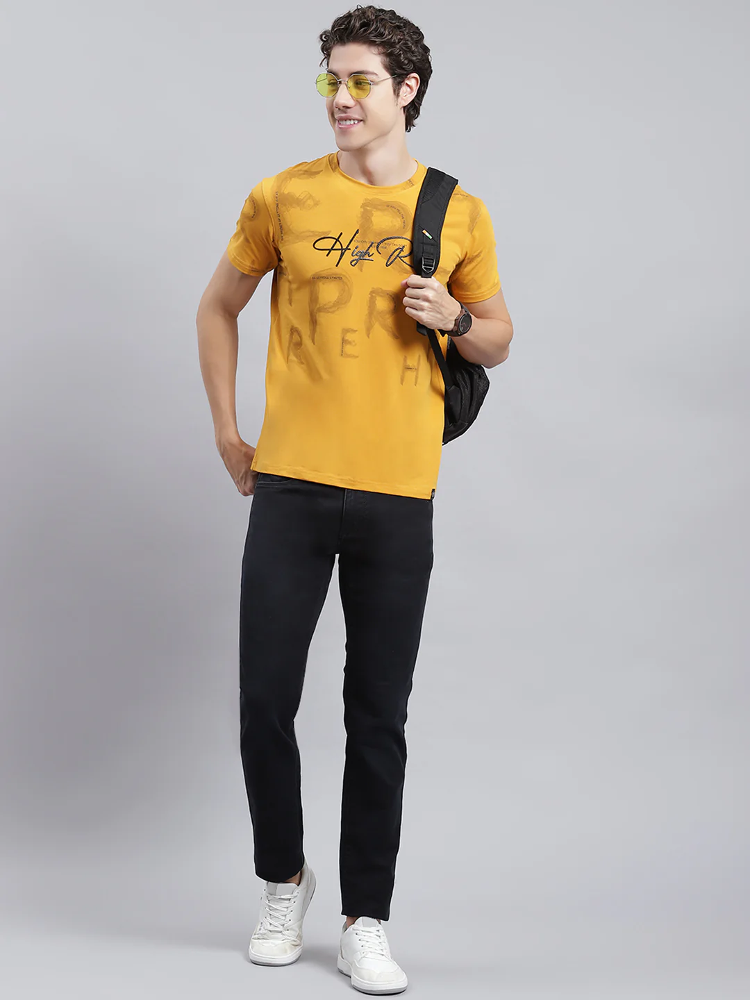 Men Mustard Printed T-Shirt - Image 2