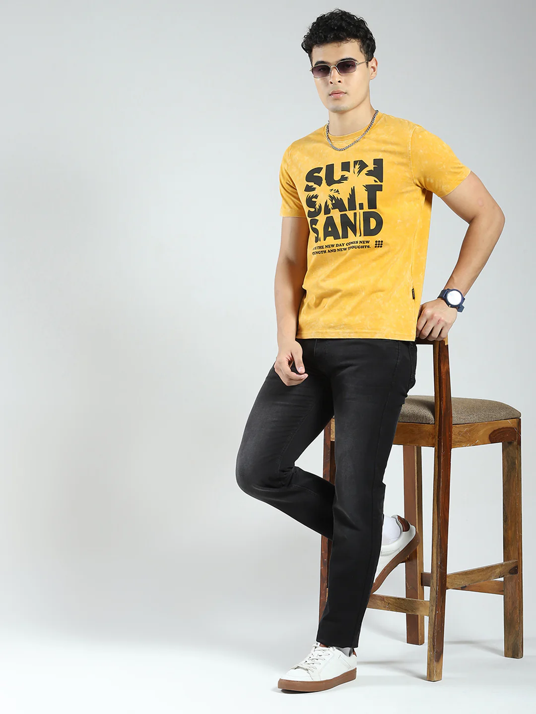 Rock.it Men Mustard Printed Round Neck Half Sleeve T-Shirt - Image 2