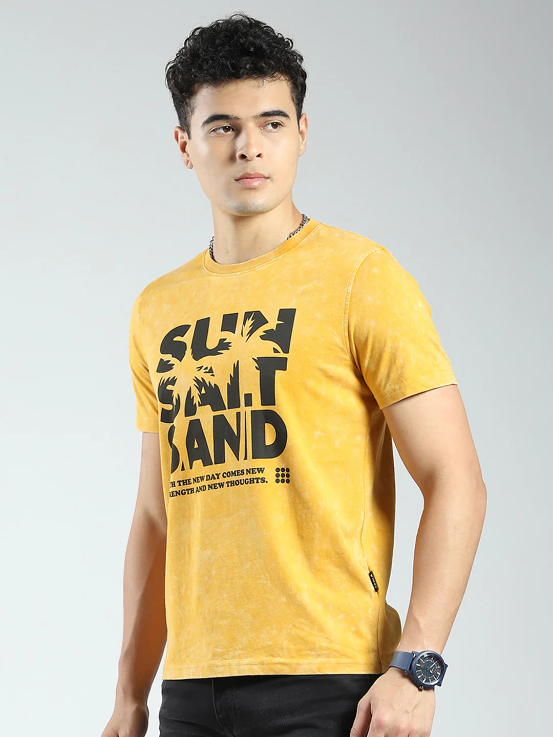 Rock.it Men Mustard Printed Round Neck Half Sleeve T-Shirt - Image 3