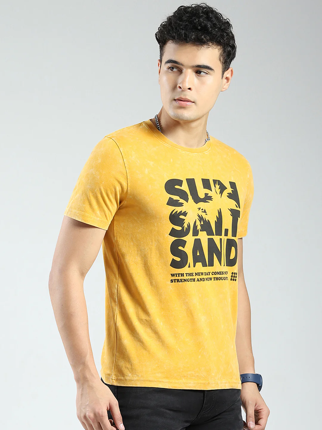 Rock.it Men Mustard Printed Round Neck Half Sleeve T-Shirt - Image 4