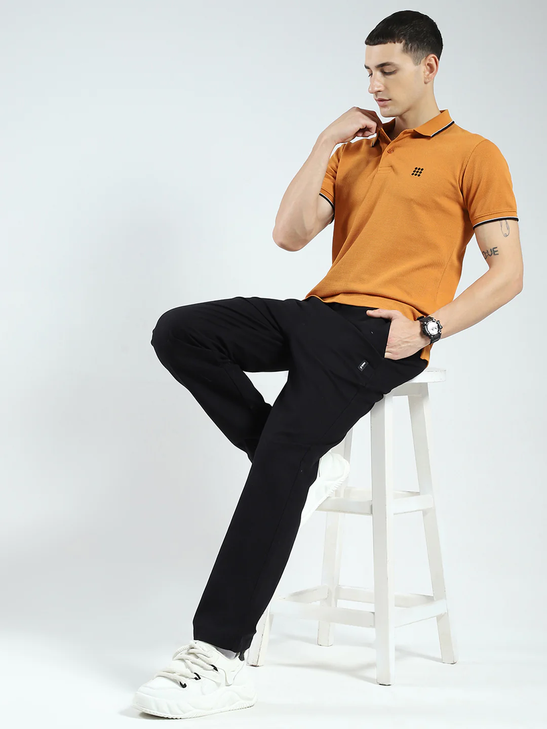 Rock.it Men Mustard Self Design Collar Half Sleeve T-Shirt - Image 2