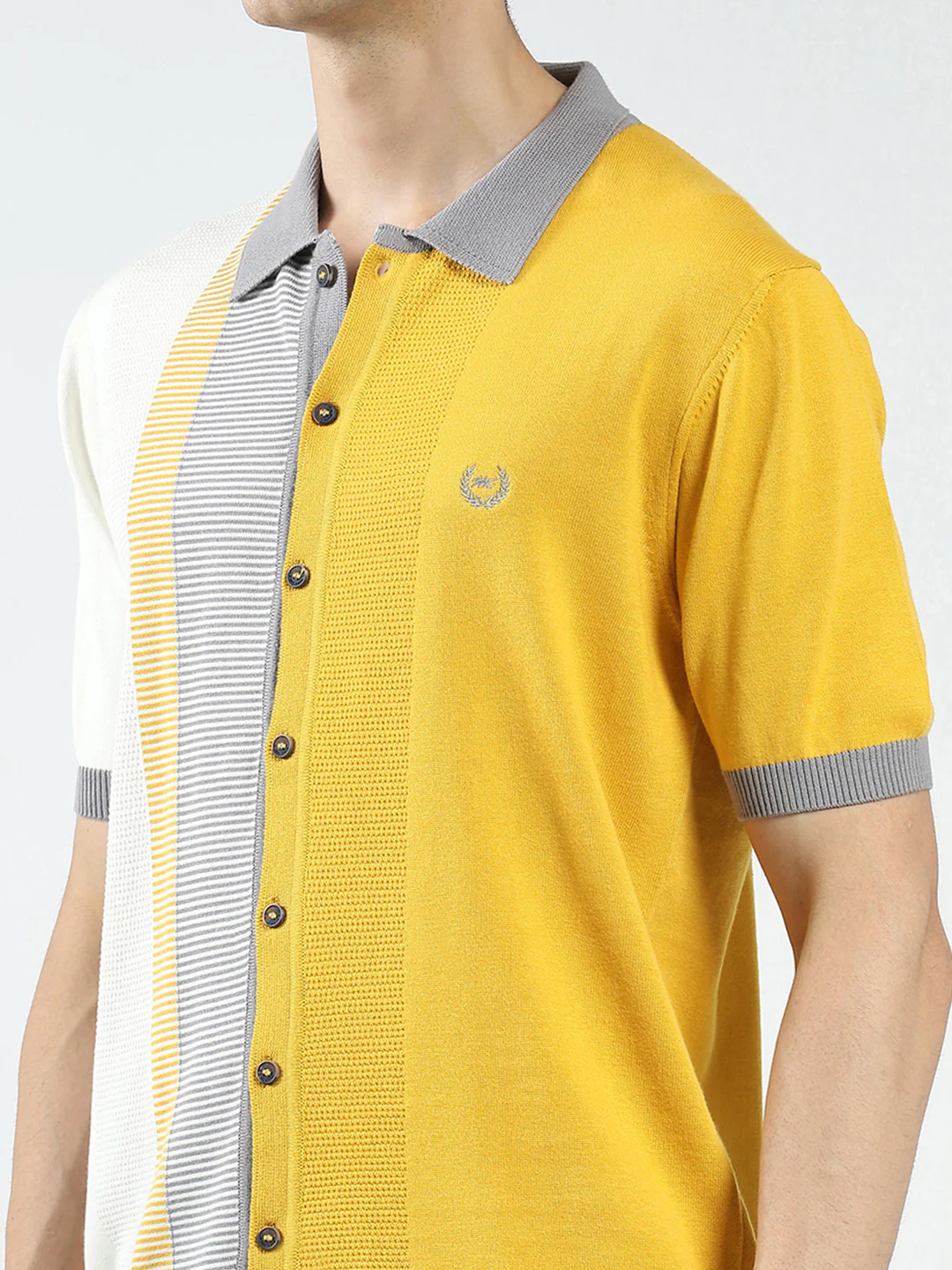 Men Mustard Self Design Collar Half Sleeve T-Shirt - Image 6