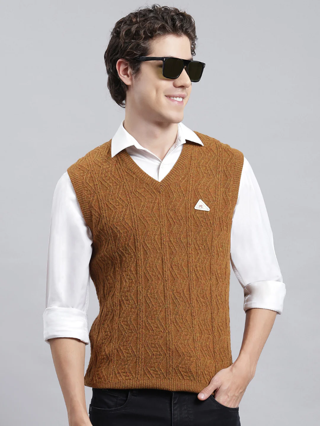 Men Mustard Self Sweater - Image 2