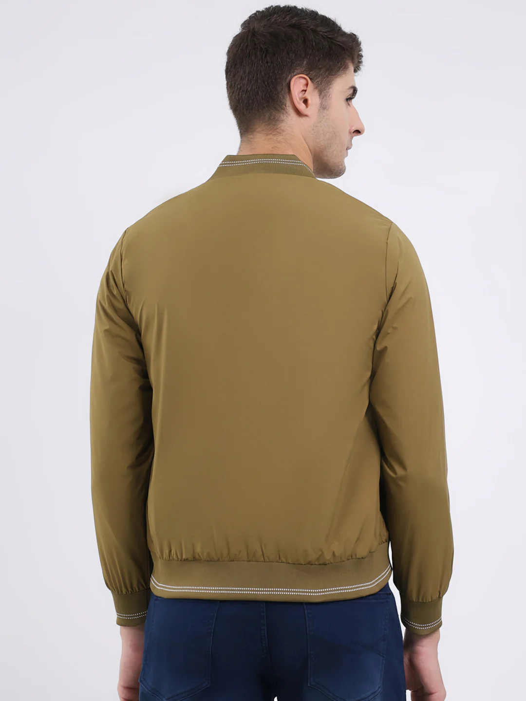 Men Mustard Solid Band Neck Full Sleeve Jacket - Image 5