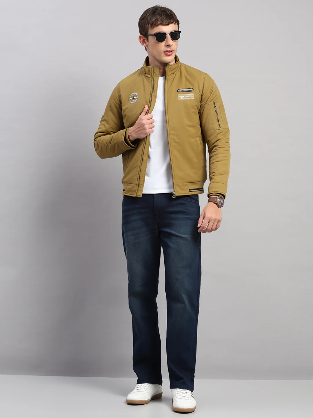 Men Mustard Solid Collar Full Sleeve Jacket - Image 2