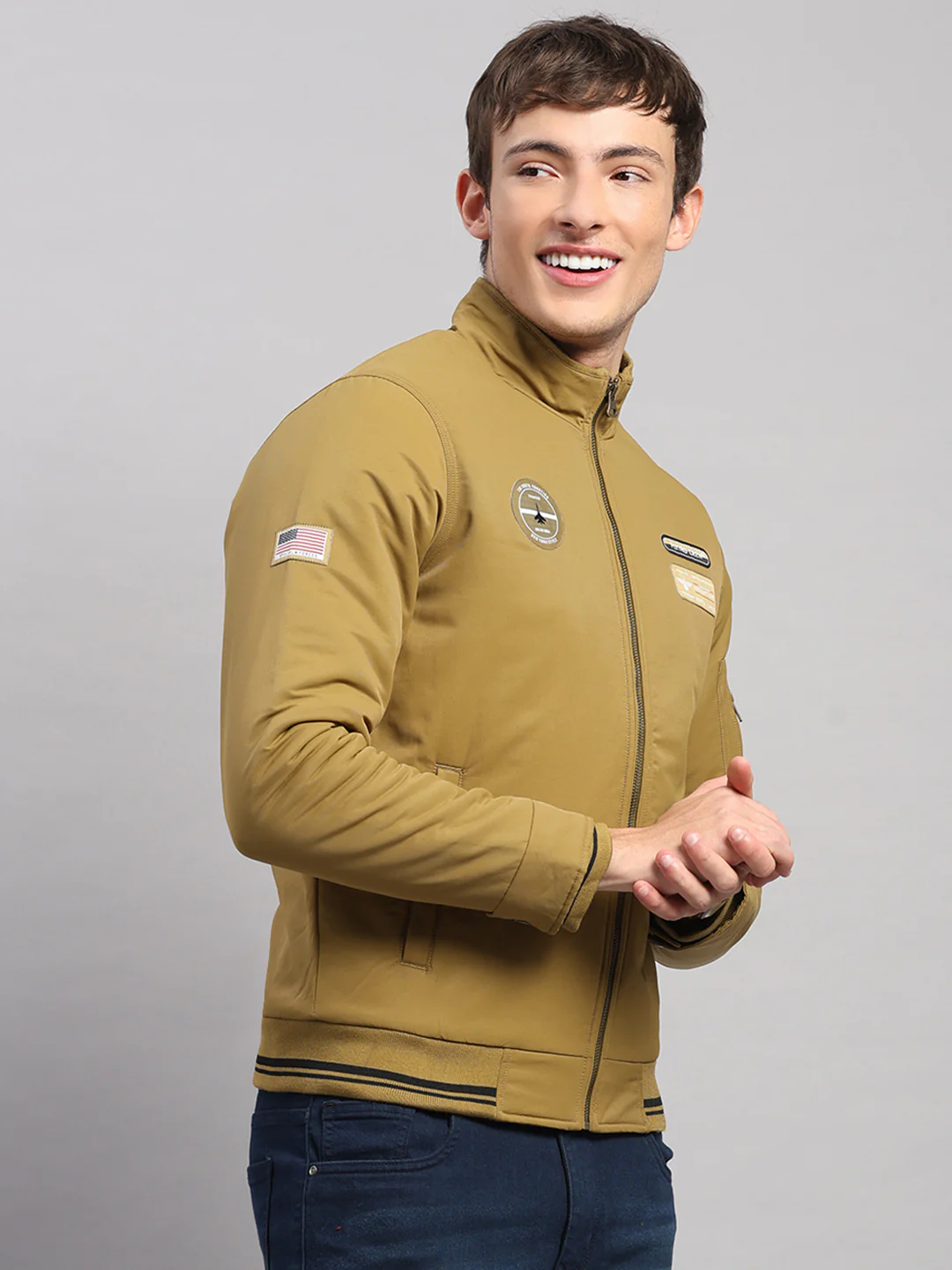 Men Mustard Solid Collar Full Sleeve Jacket - Image 4
