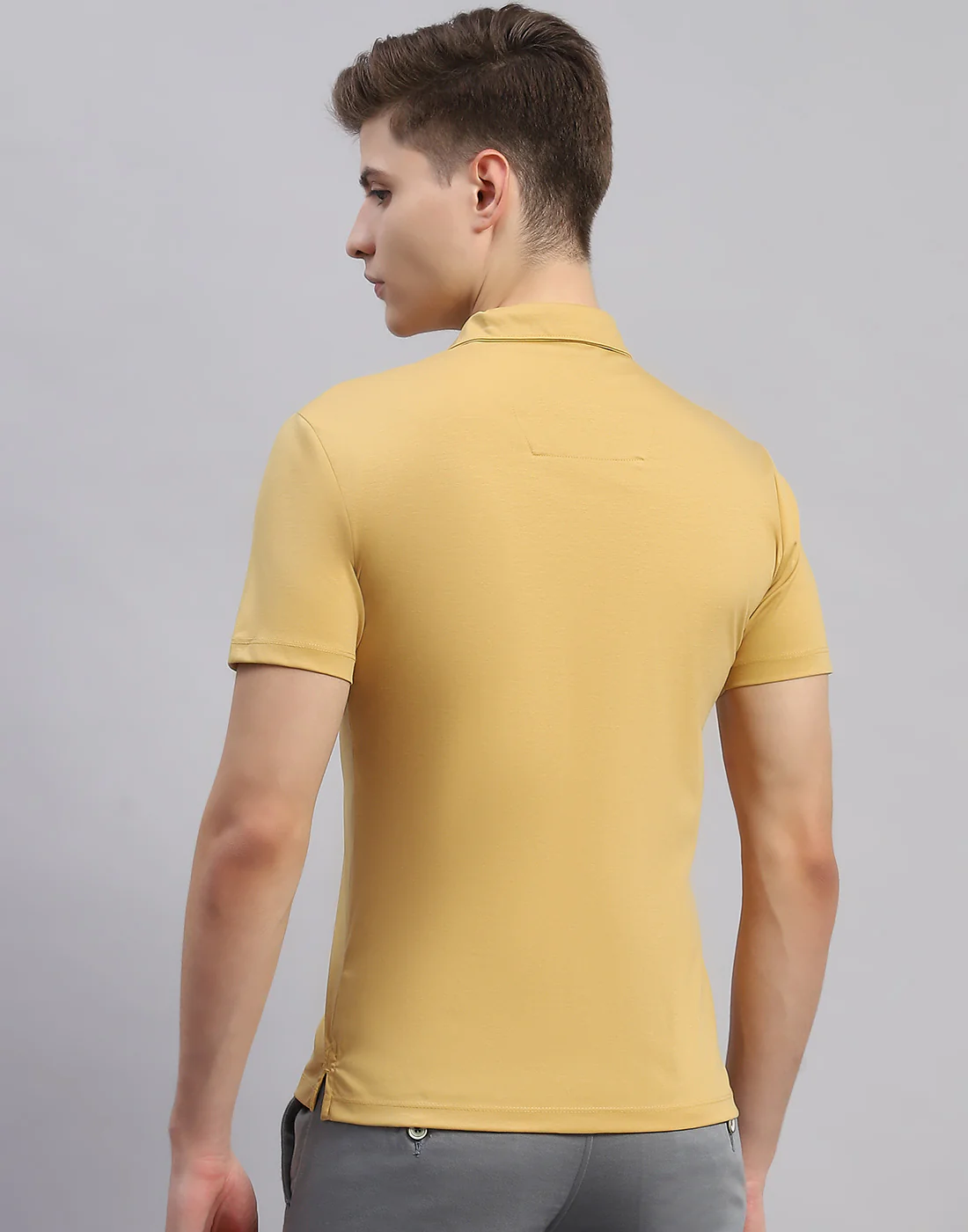 Men Mustard Solid Collar Half Sleeve Shirt - Image 5