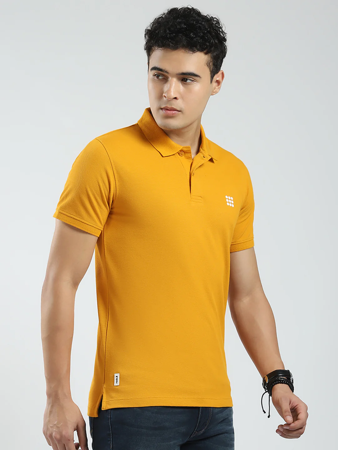 Rock.it Men Mustard Solid Collar Half Sleeve T-Shirt - Image 4