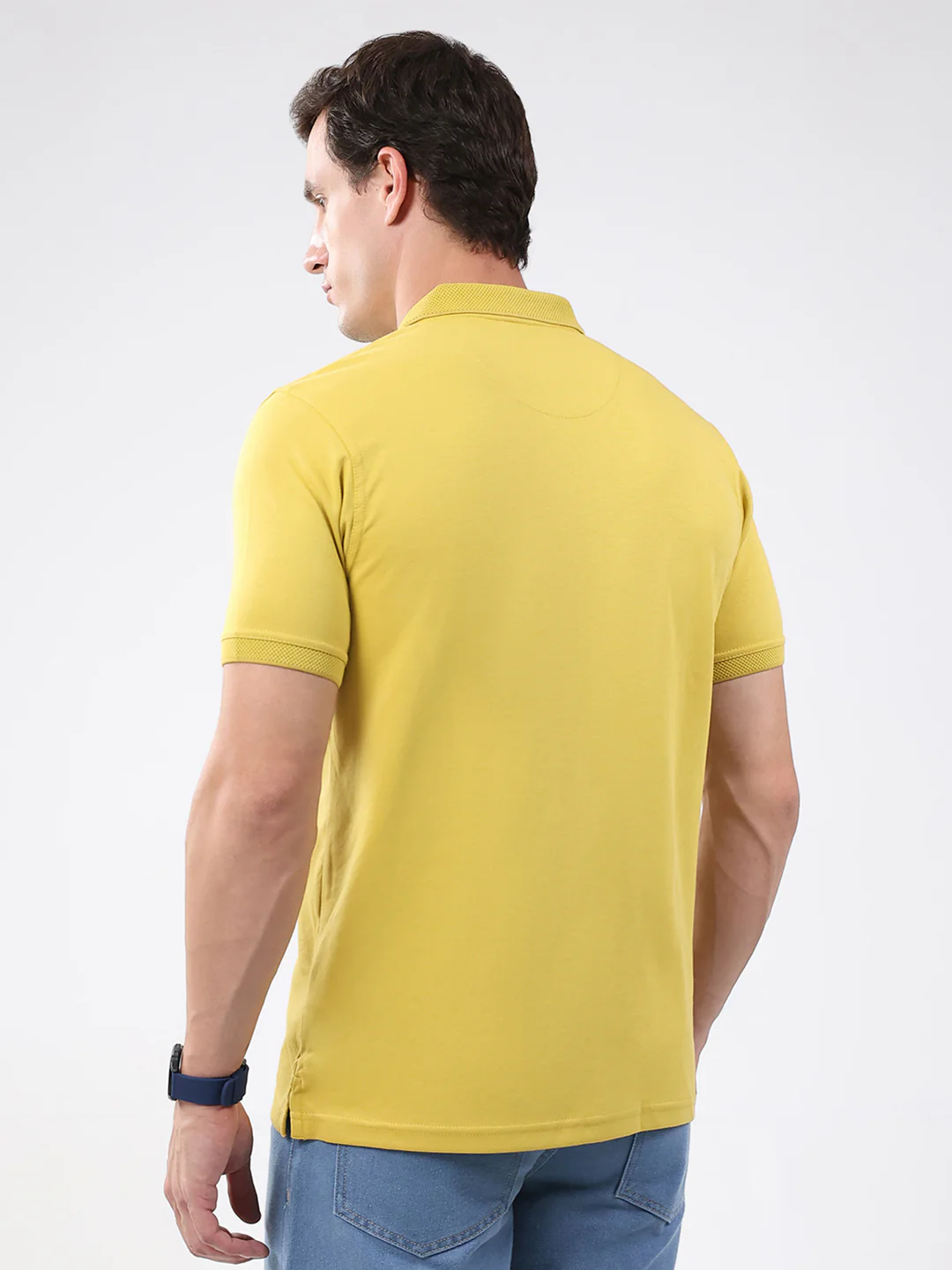 Men Mustard Solid Collar Half Sleeve T-Shirt - Image 5
