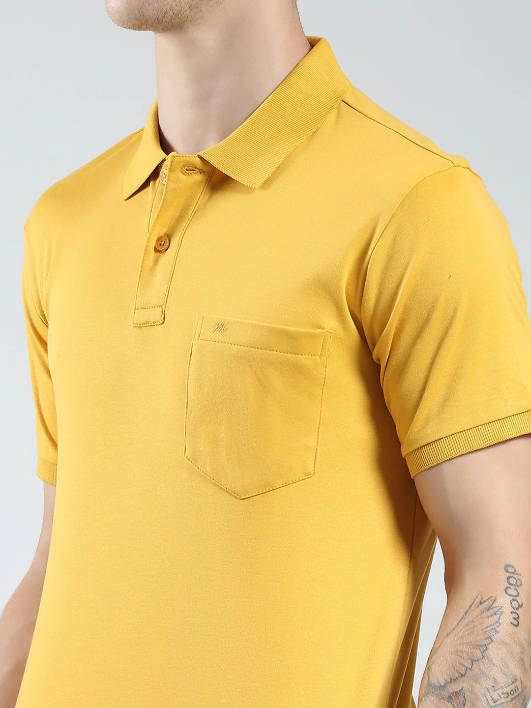 Men Mustard Solid Collar Half Sleeve T-Shirt - Image 6