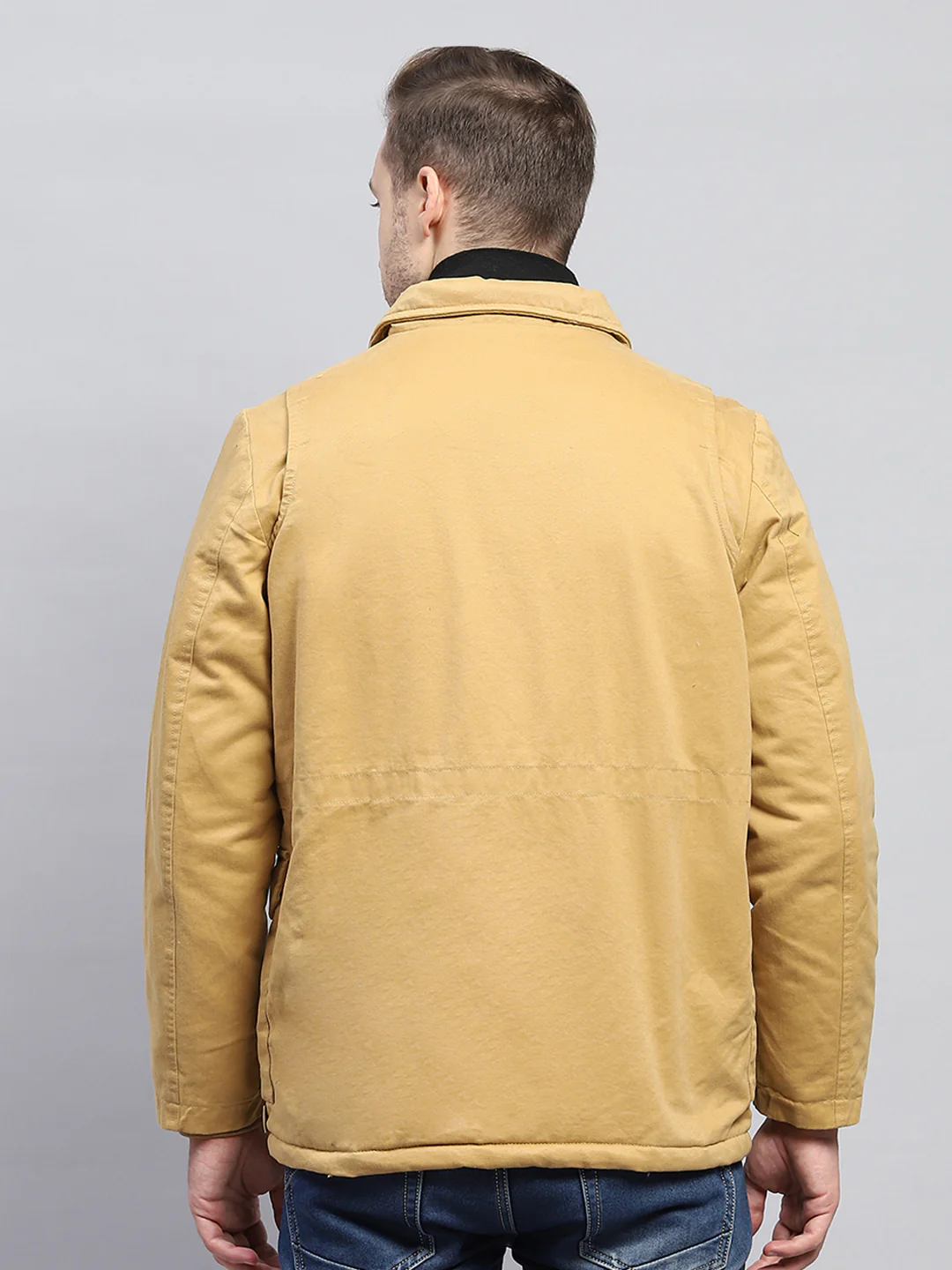 Men Mustard Solid Detachable Hood Full Sleeve Jacket - Image 5