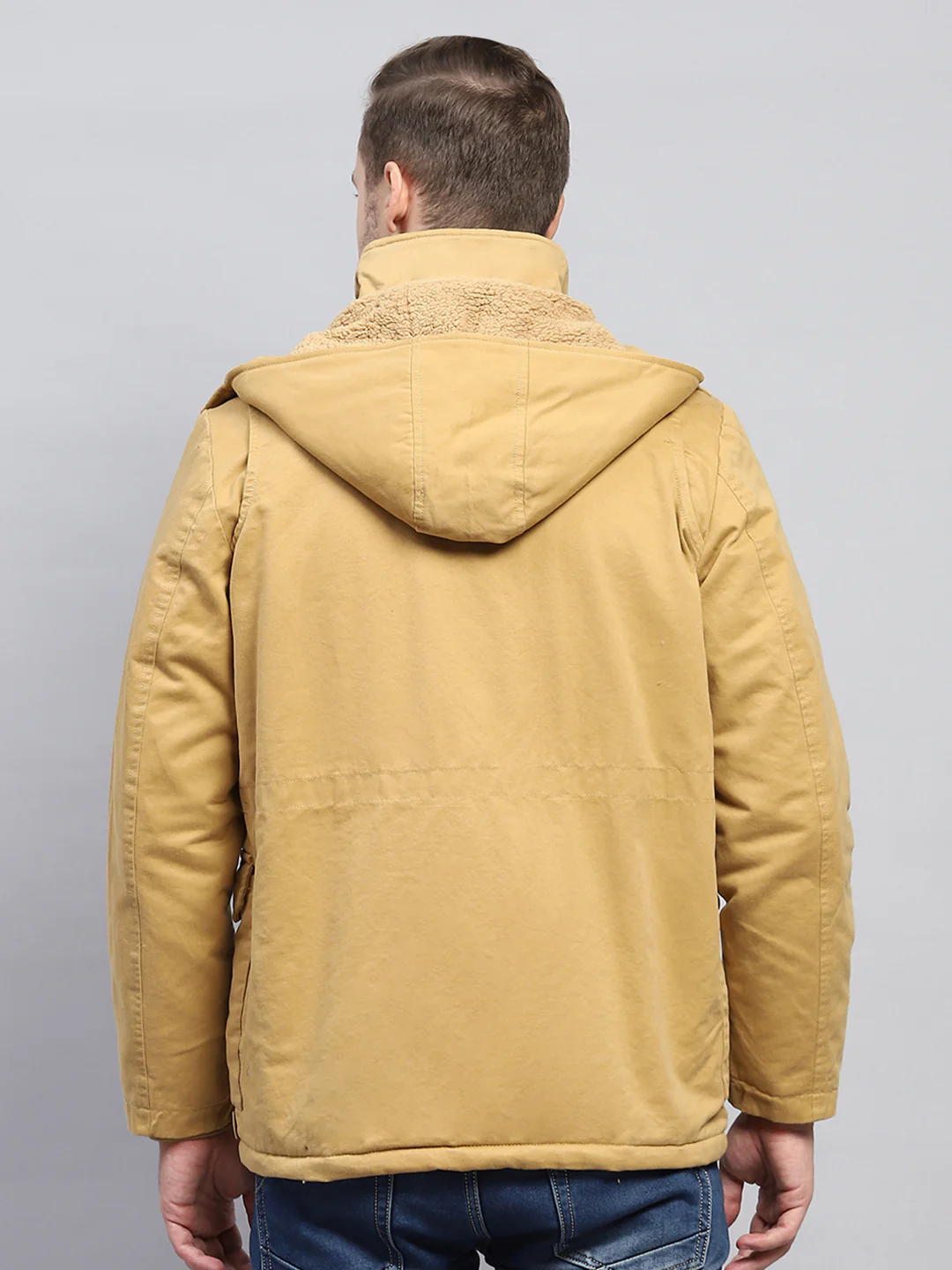 Men Mustard Solid Detachable Hood Full Sleeve Jacket - Image 6