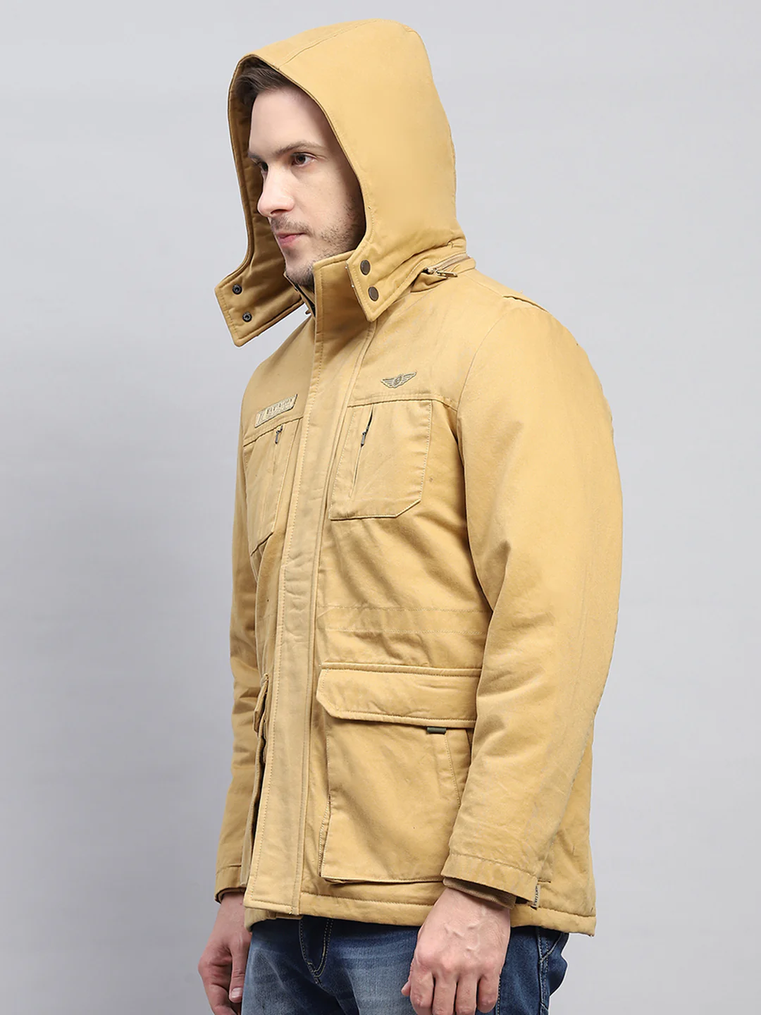 Men Mustard Solid Detachable Hood Full Sleeve Jacket - Image 7