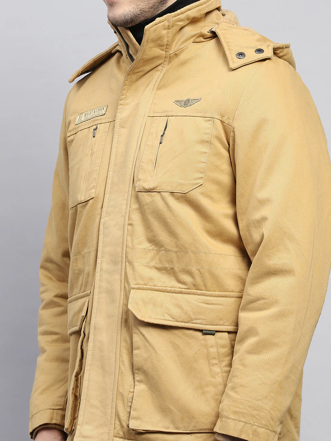 Men Mustard Solid Detachable Hood Full Sleeve Jacket - Image 8