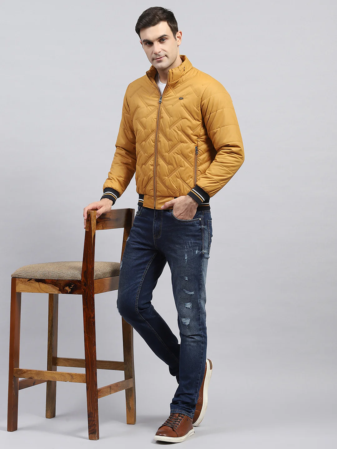 Men Mustard Solid Detachable Hood Full Sleeve Jacket - Image 2