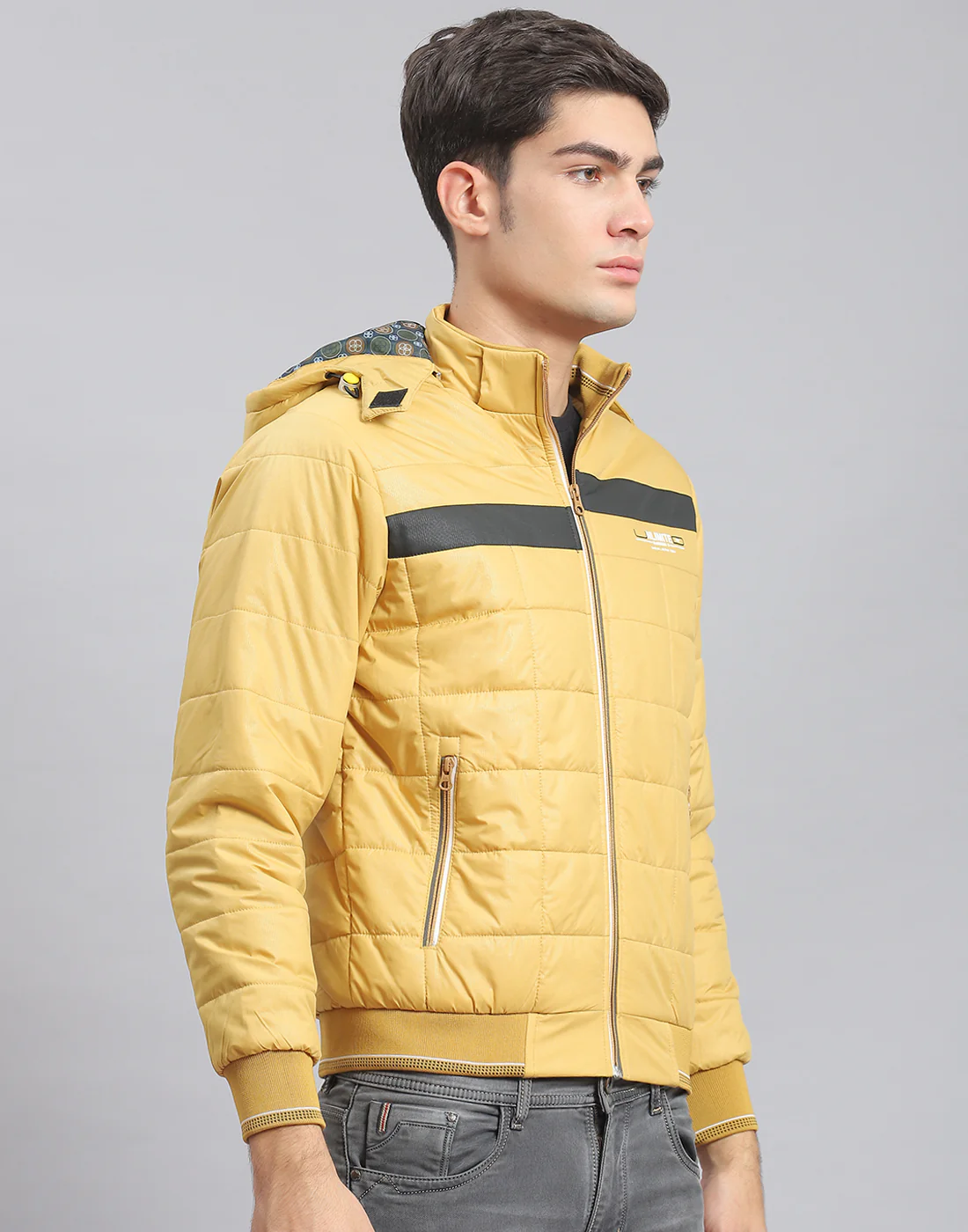 Men Mustard Solid Hooded Full Sleeve Jacket - Image 4